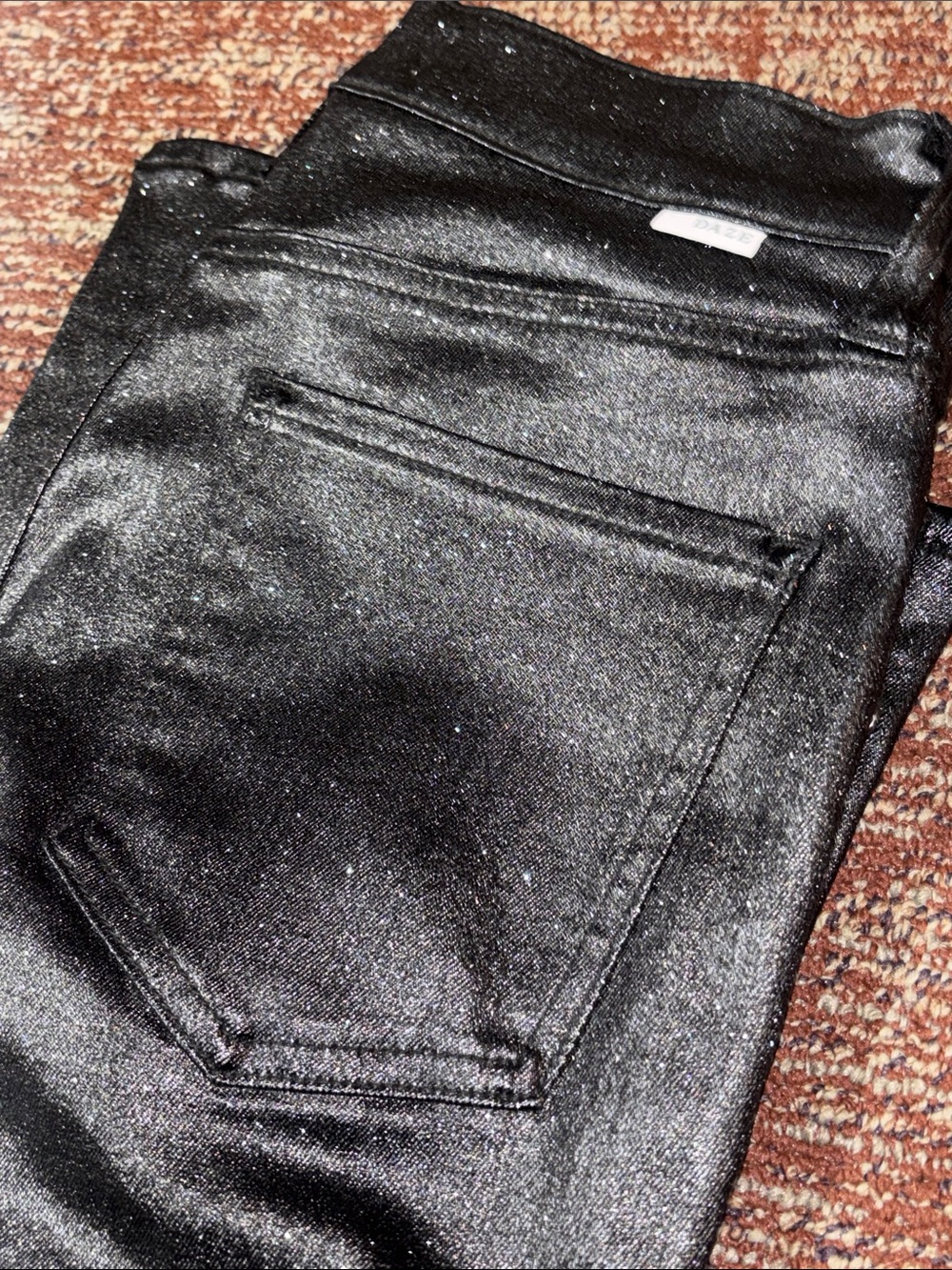 Daze high rise crop flare coated sparkle jeans black glitter cropped denim 27